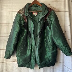 80s Vtg North Crest‎ Mixed Material Patchwork Quilted Puffer Ski Jacket Coat